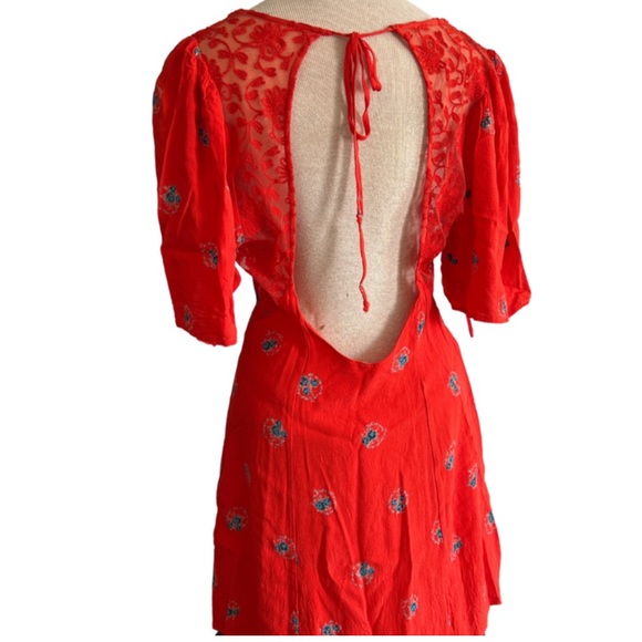 Free People Mockingbird Red Floral Mini Dress - 6 - Picture 7 of 11